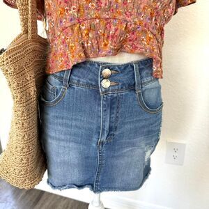 Blue denim mini skirt